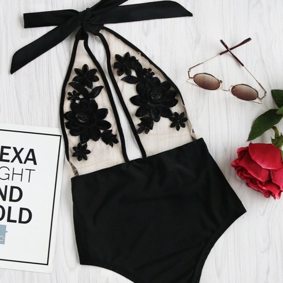 calicactus Other - Black floral mesh one piece swimsuit